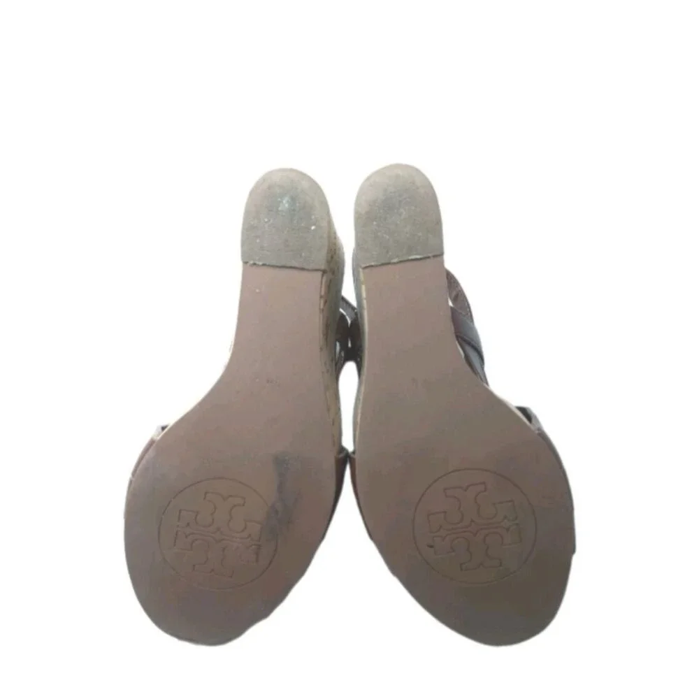 Tory Burch Ace Strappy Wedge Leather Sandals Women's Size 6 Shoes Brown
